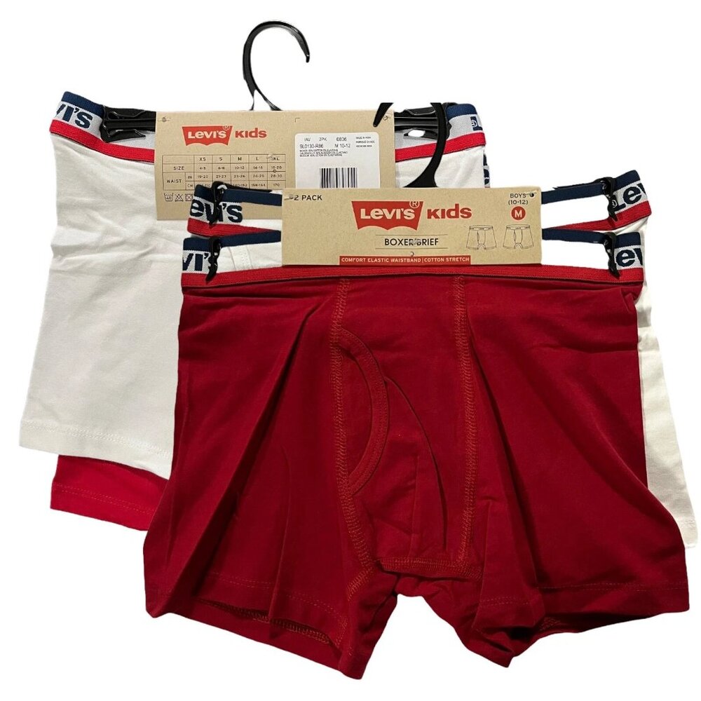 Levis Boys Soft Stretch Cotton Boxer Briefs Size 6-16‎ Red/White 2-Pack